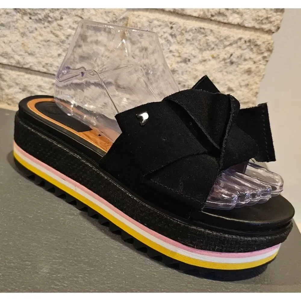 GIOSEPPO Platform Sandals Bow Slip On, 44059 BLACK, Multicolor, Sz 39, US Sz 8.5